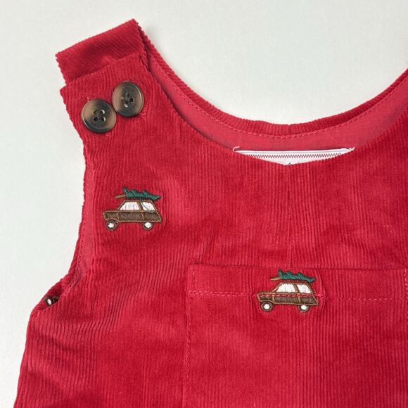 Classic Prep Tucker Longall 0-3M Red Christmas Tree Embroidery Corduroy Jumpsuit - Picture 7 of 13
